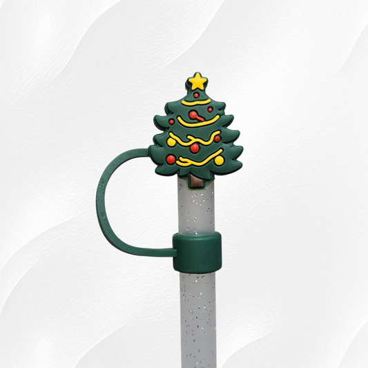 Pine Green Christmas Tree 3D Silicone Straw Topper 