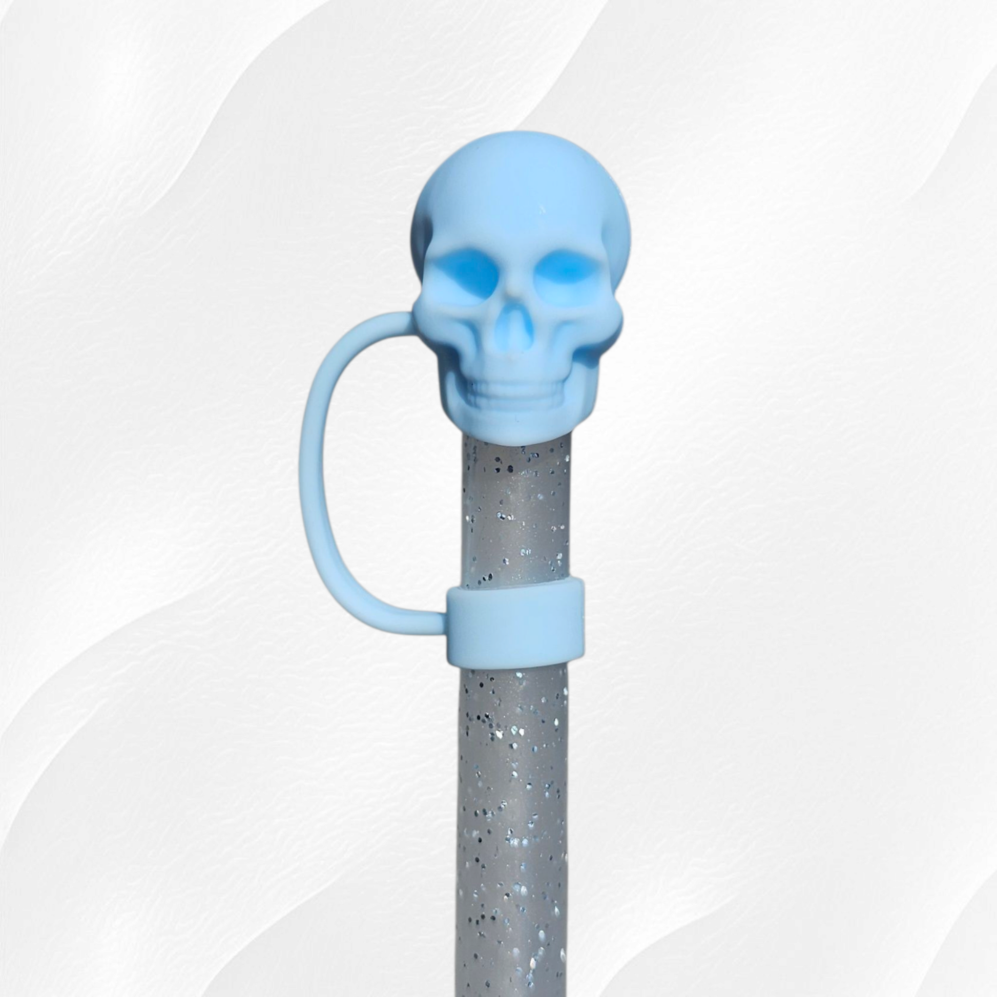 Spring Blue Skull 3D Silicone Straw Topper 