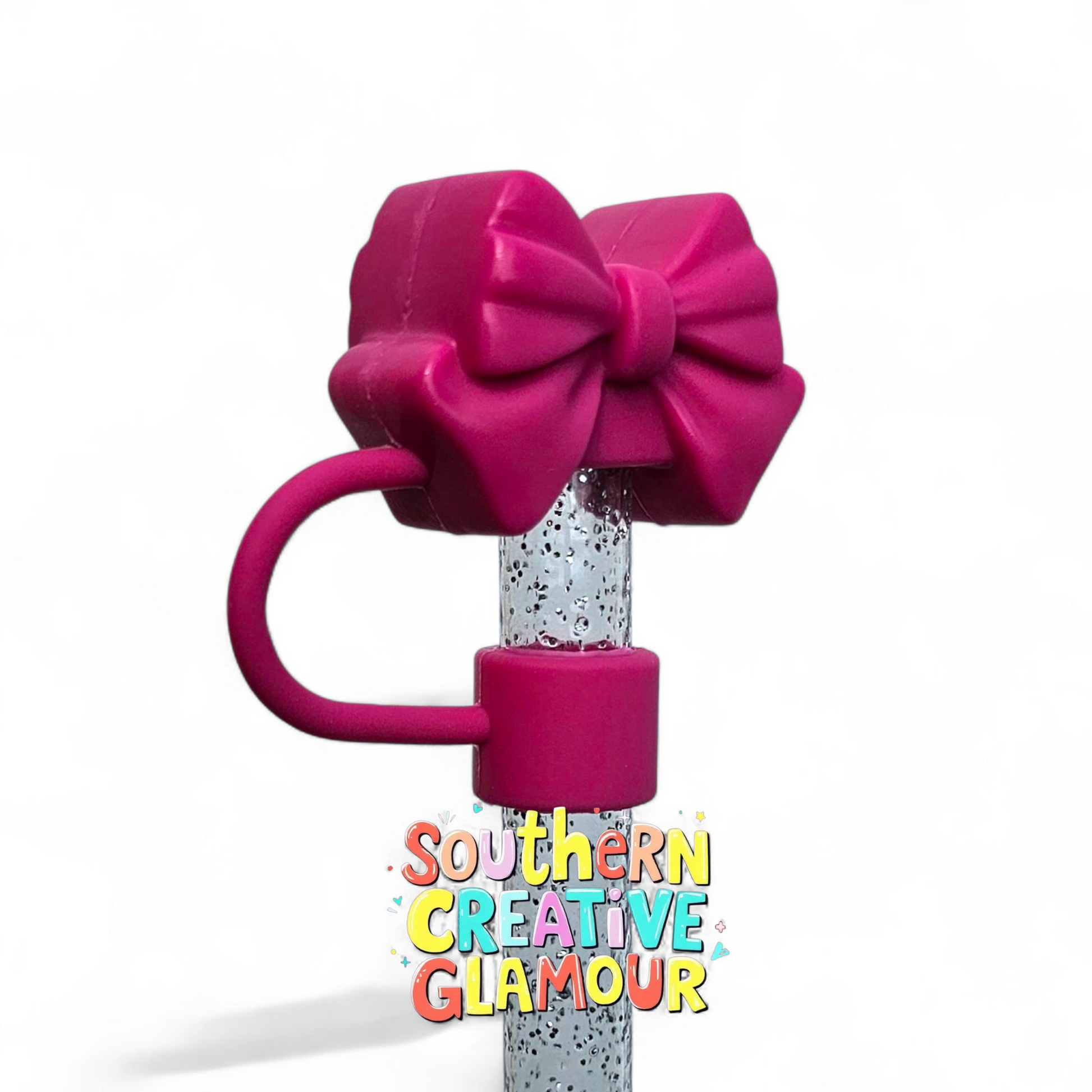 Fuchsia Pink 3D Bow 10mm Straw Topper by Southern Creative Glamour 