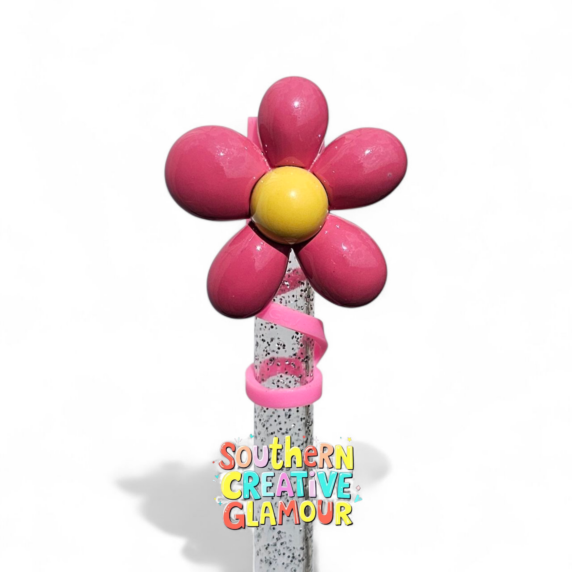 Pink Daisy Silicone 10mm Straw Toppers by Southern Creative Glamour 