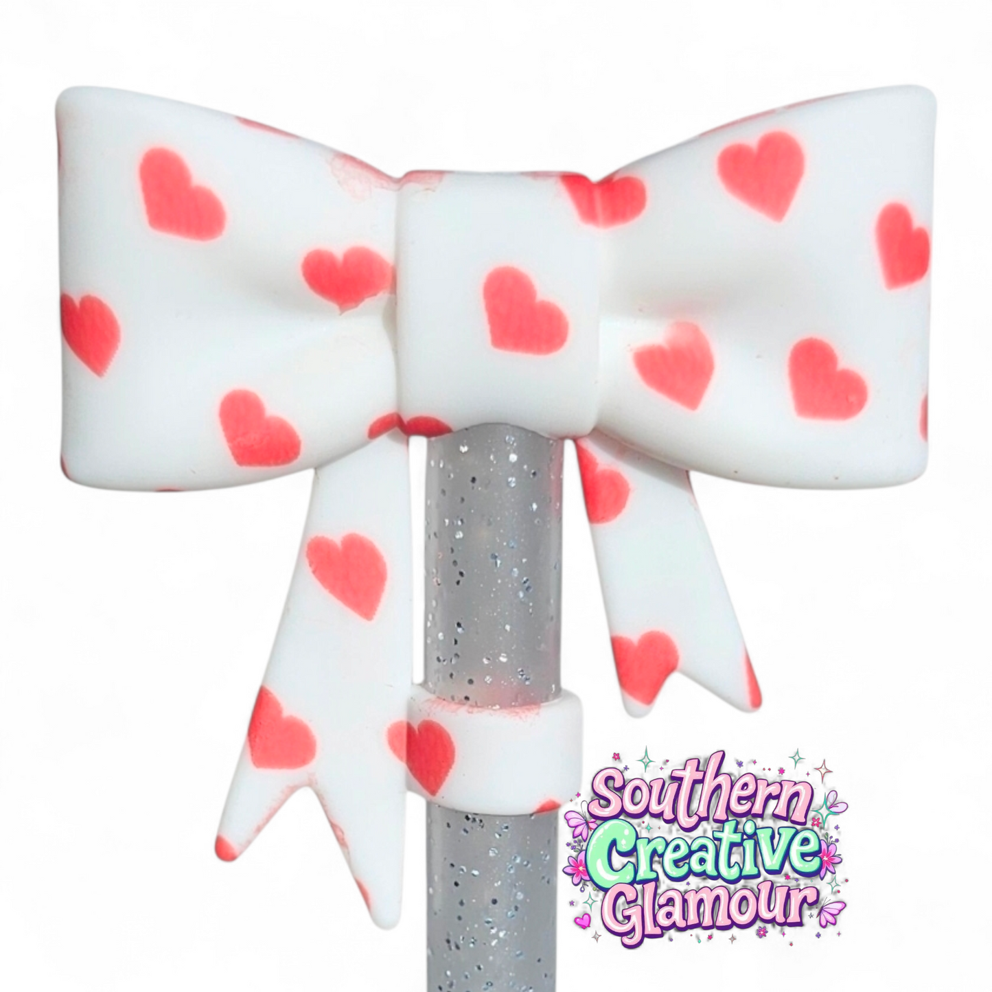 Red Hearts 3D Bow 10mm Straw Topper | Straw Cover by Southern Creative Glamour 