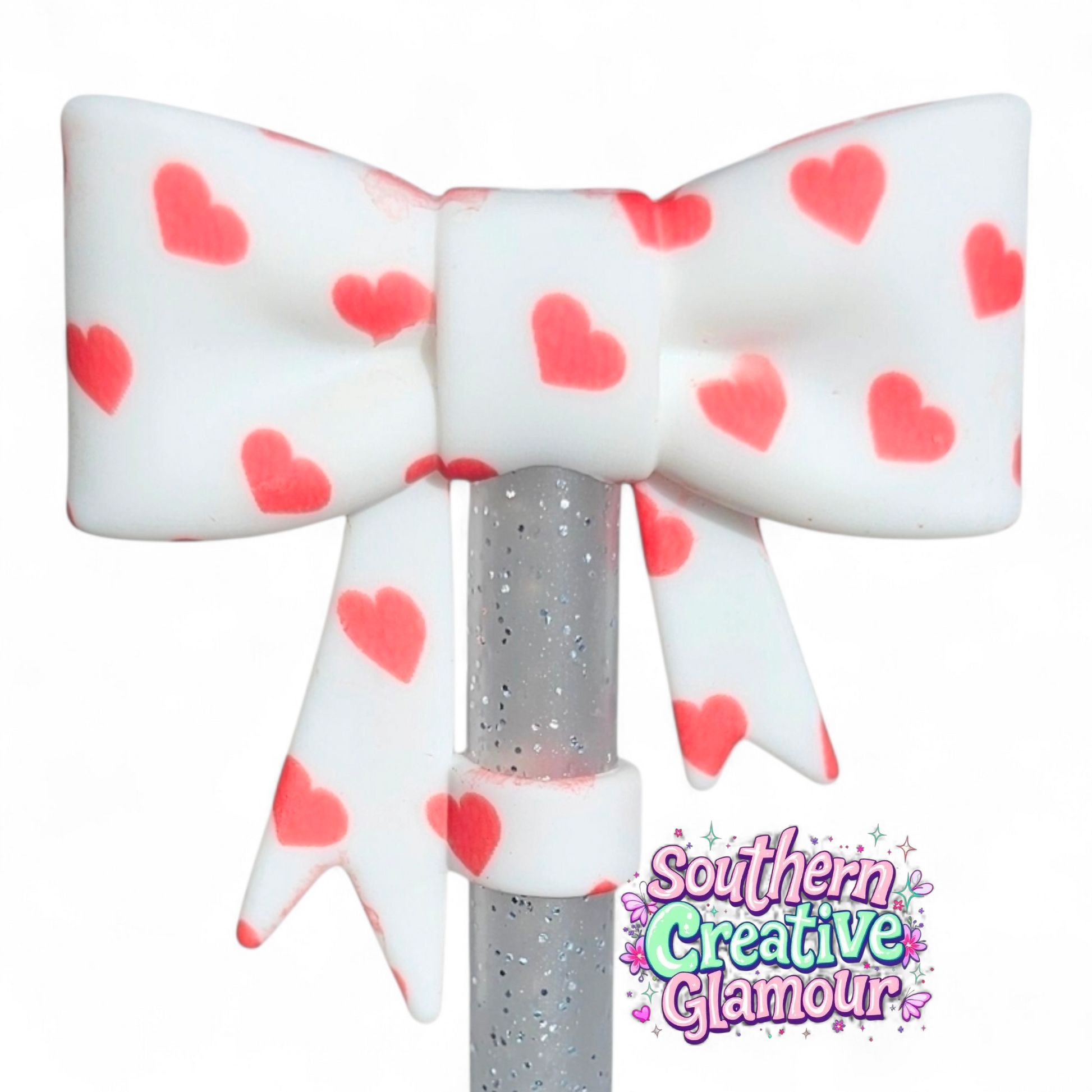 Red Hearts 3D Bow 10mm Straw Topper | Straw Cover by Southern Creative Glamour 