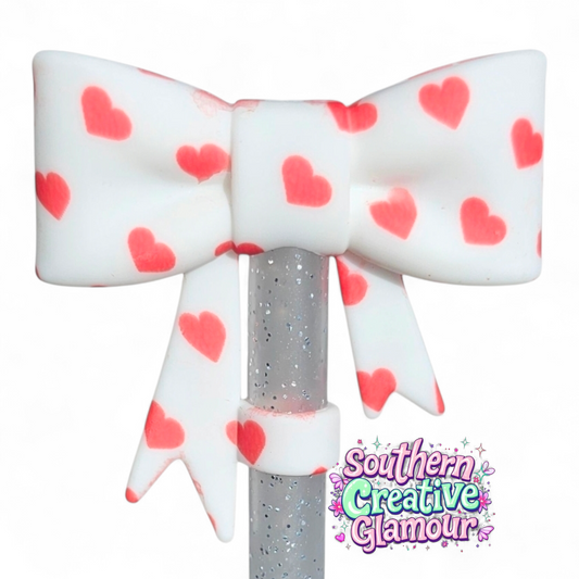 Red Hearts 3D Bow 10mm Straw Topper | Straw Cover by Southern Creative Glamour 