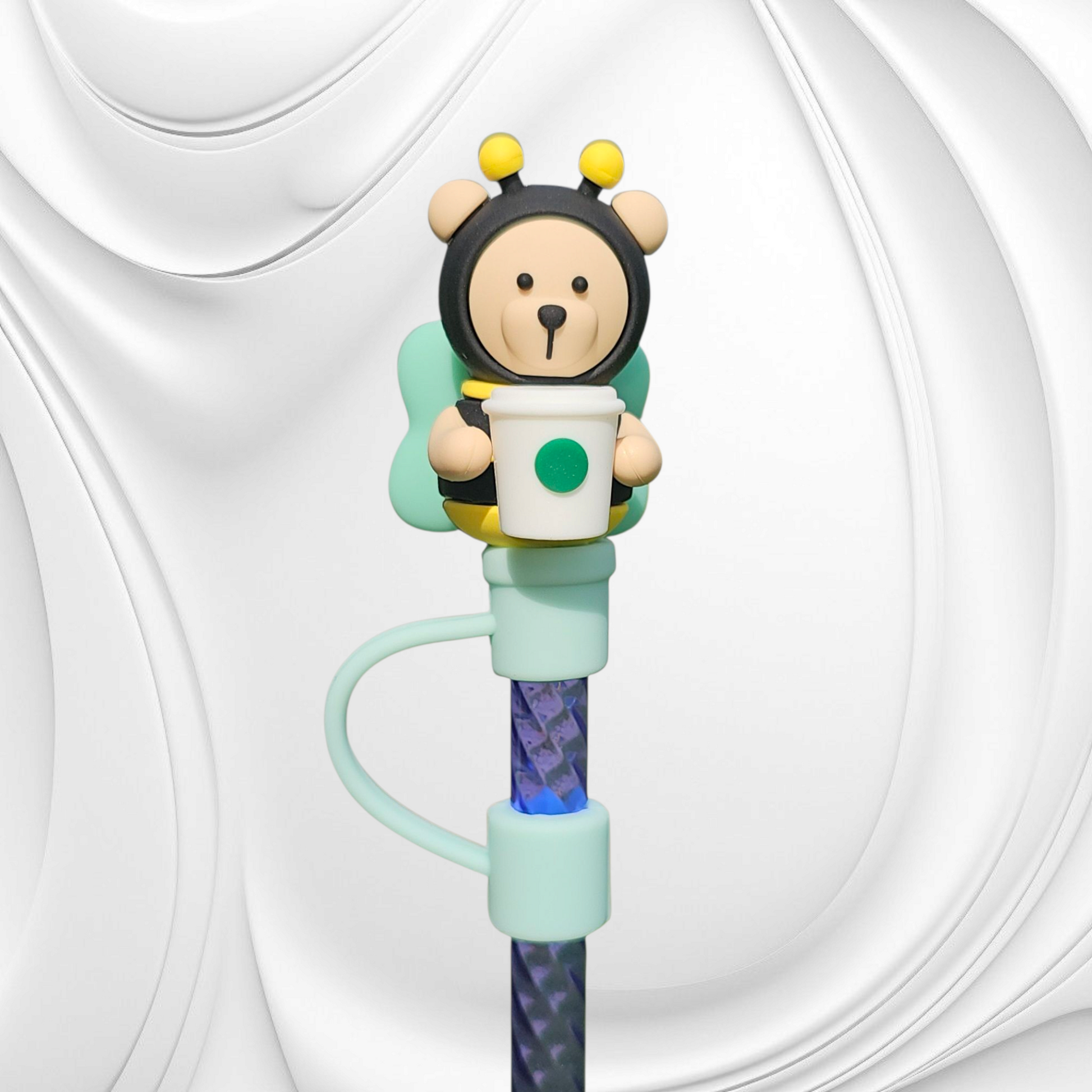 Bumblebee Bear 8mm 3D Silicone Straw Topper 