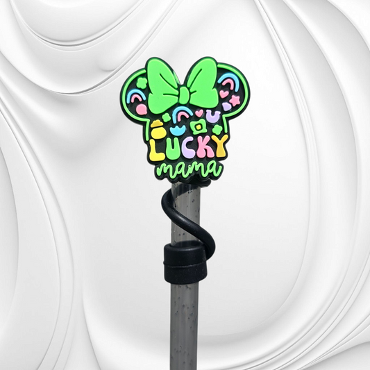 St. Patrick's Day Lucky Mama Minnie Mouse 8mm Silicone Straw Topper. 