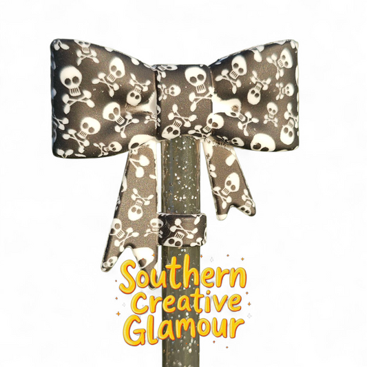 Halloween Skull & Crossbones 3D Bow Silicone 10mm Straw Topper