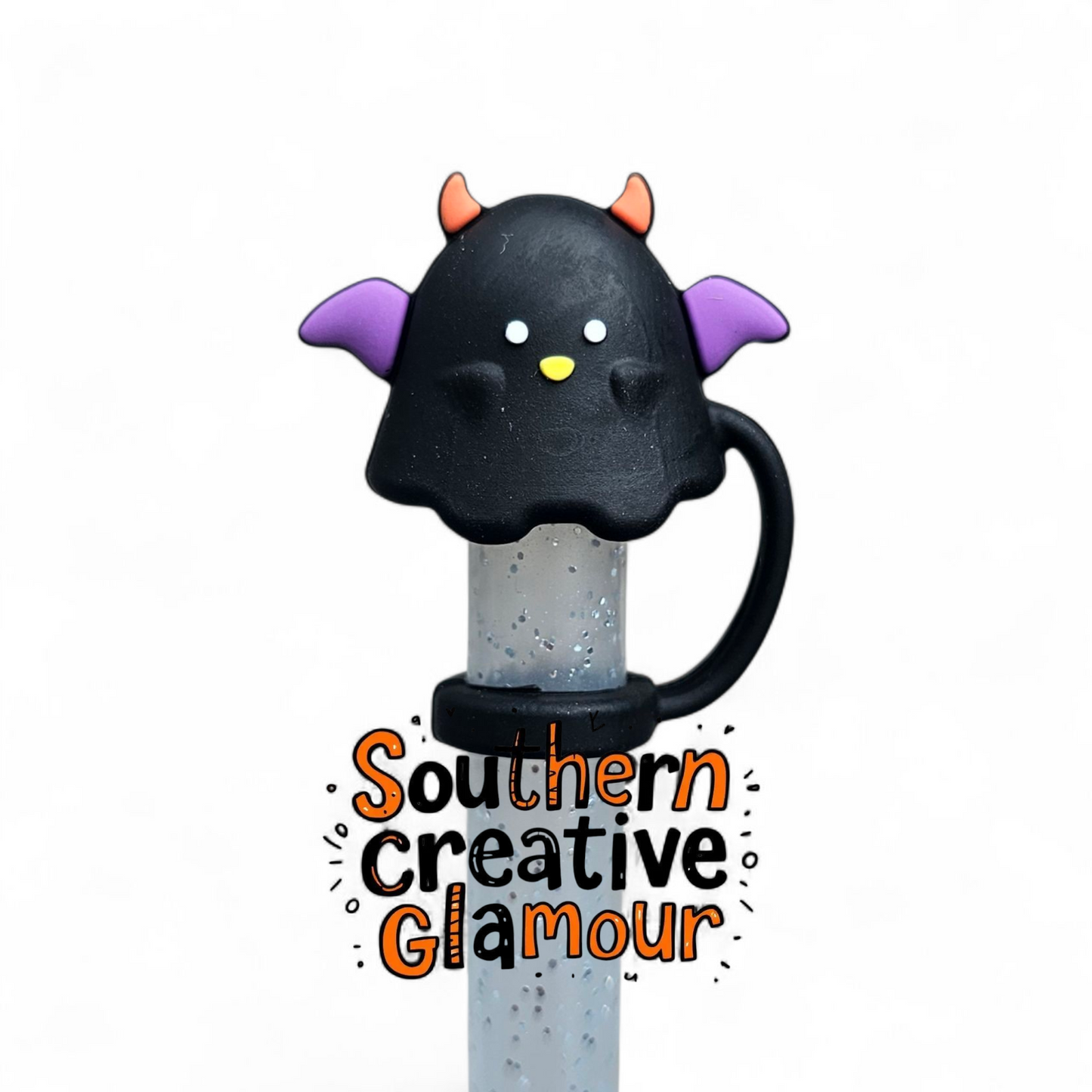 Black Devil Ghost 3D Silicone 10mm Straw Toppers
