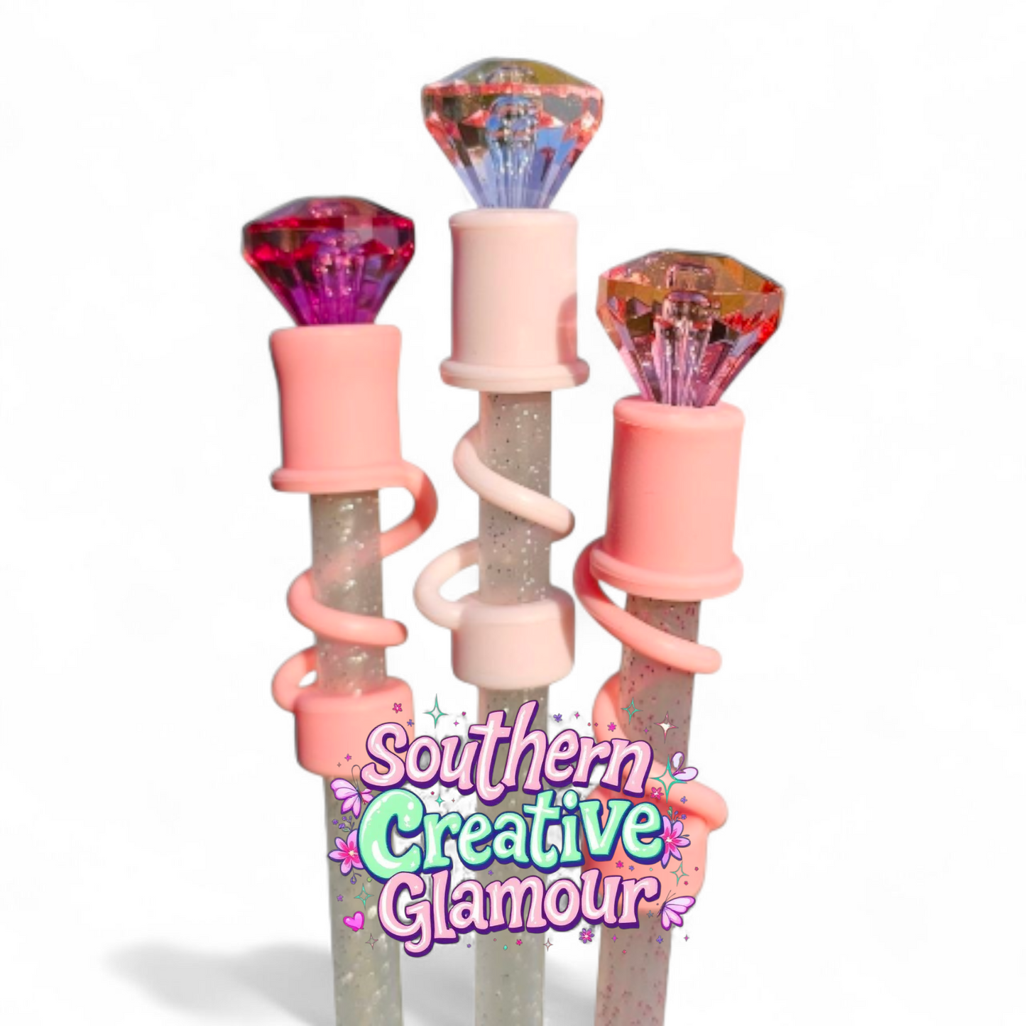 Diamond Silicone 10mm Straw Topper - The Pinks