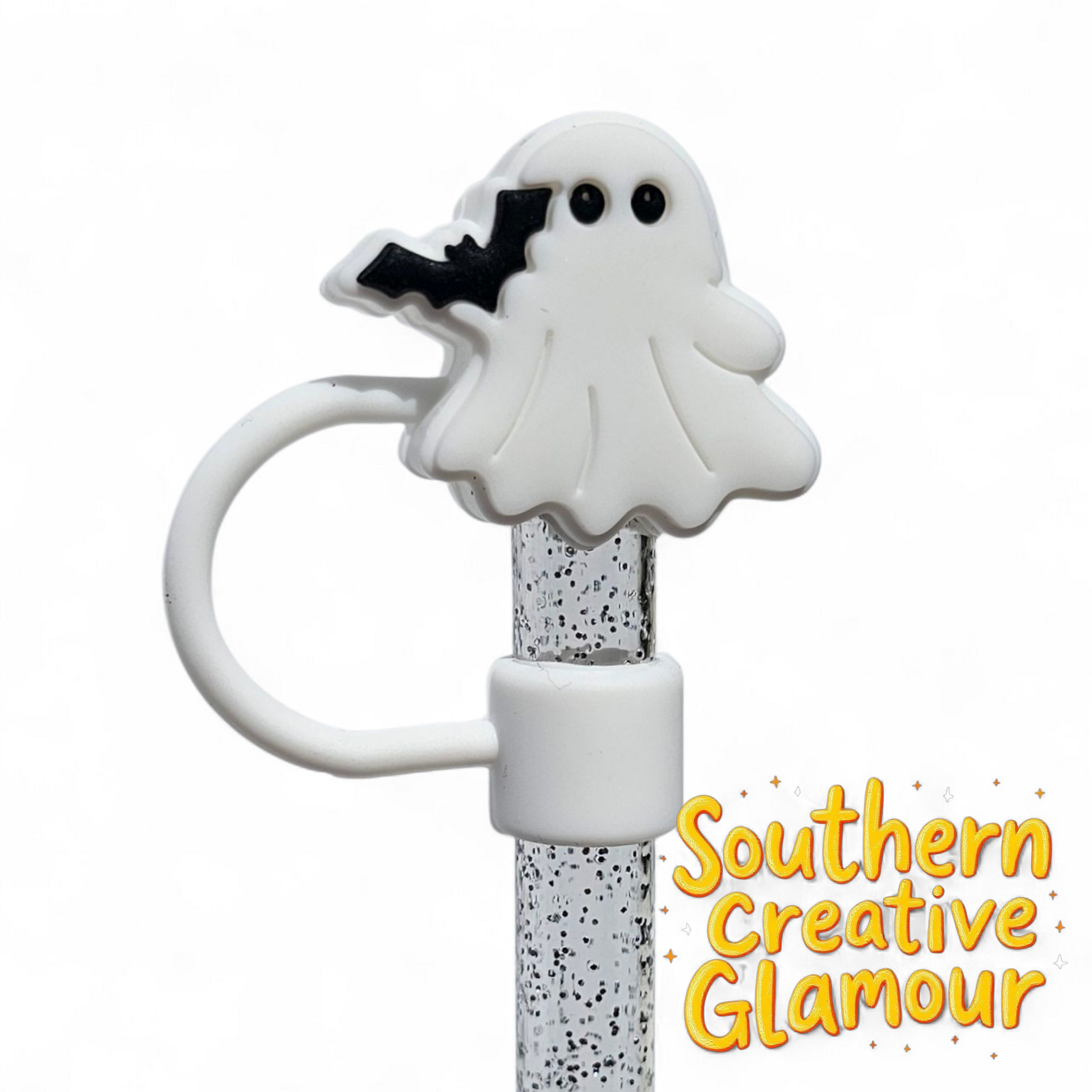 Ghost With Bat 10mm Silicone Straw Topper by Southern Creative Glamour