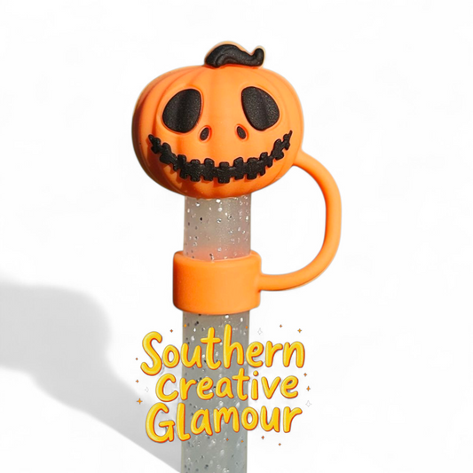 Happy Halloween Pumpkin 3D Silicone 10mm Straw Topper by Southern Creative Glamour 