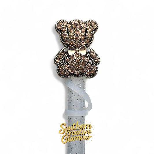Bronze Diamond Teddy Bear 10mm Straw Topper by Southern Creative Glamour 