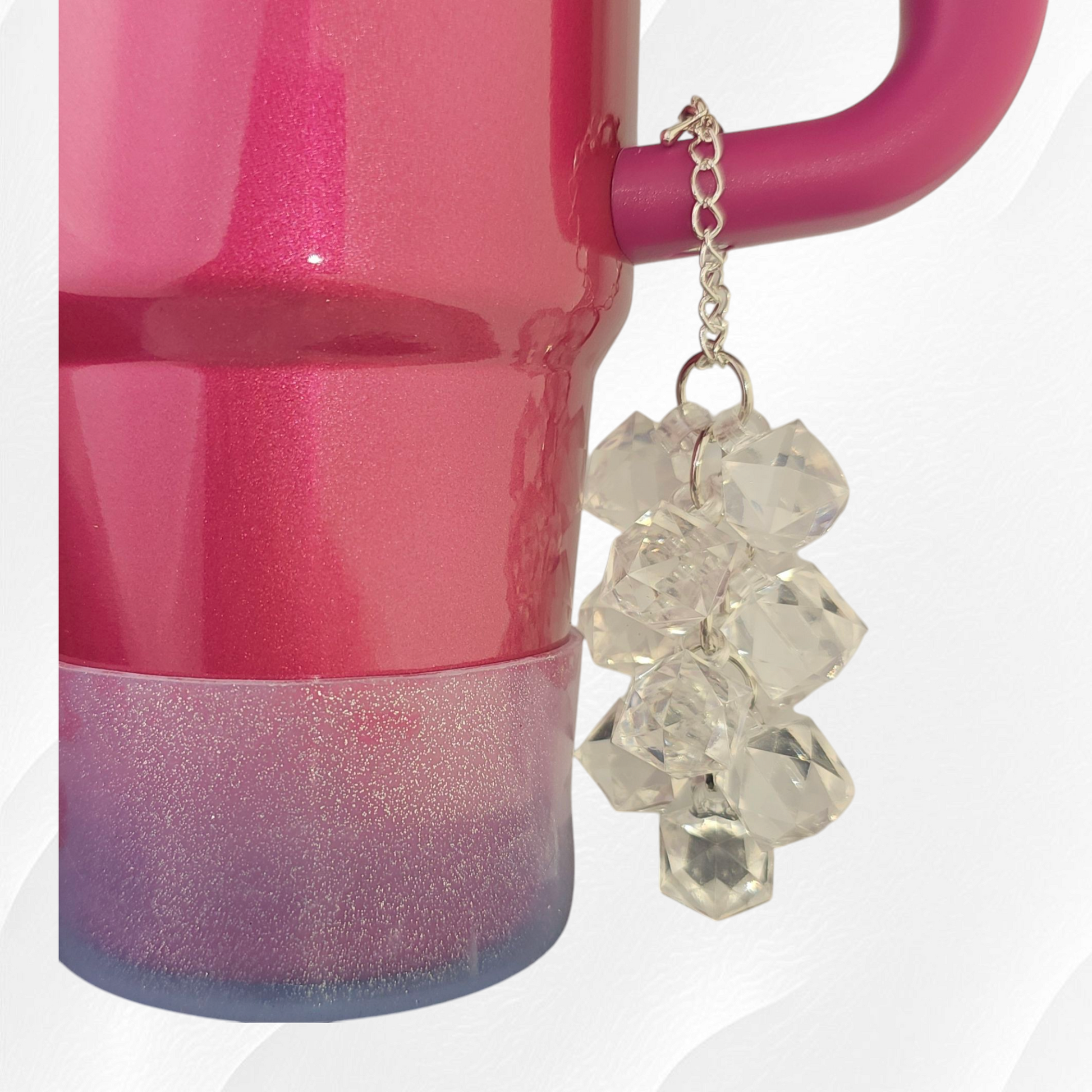 White Crystal Beaded Tumbler Charm. Use as a tumbler straw charm or tumbler cup handle charm. 