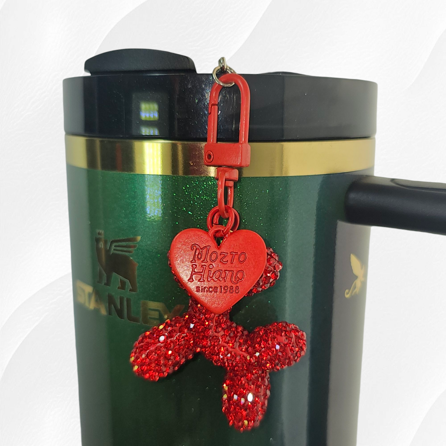 Rhinestone Glitter red balloon dog tumbler charm. 