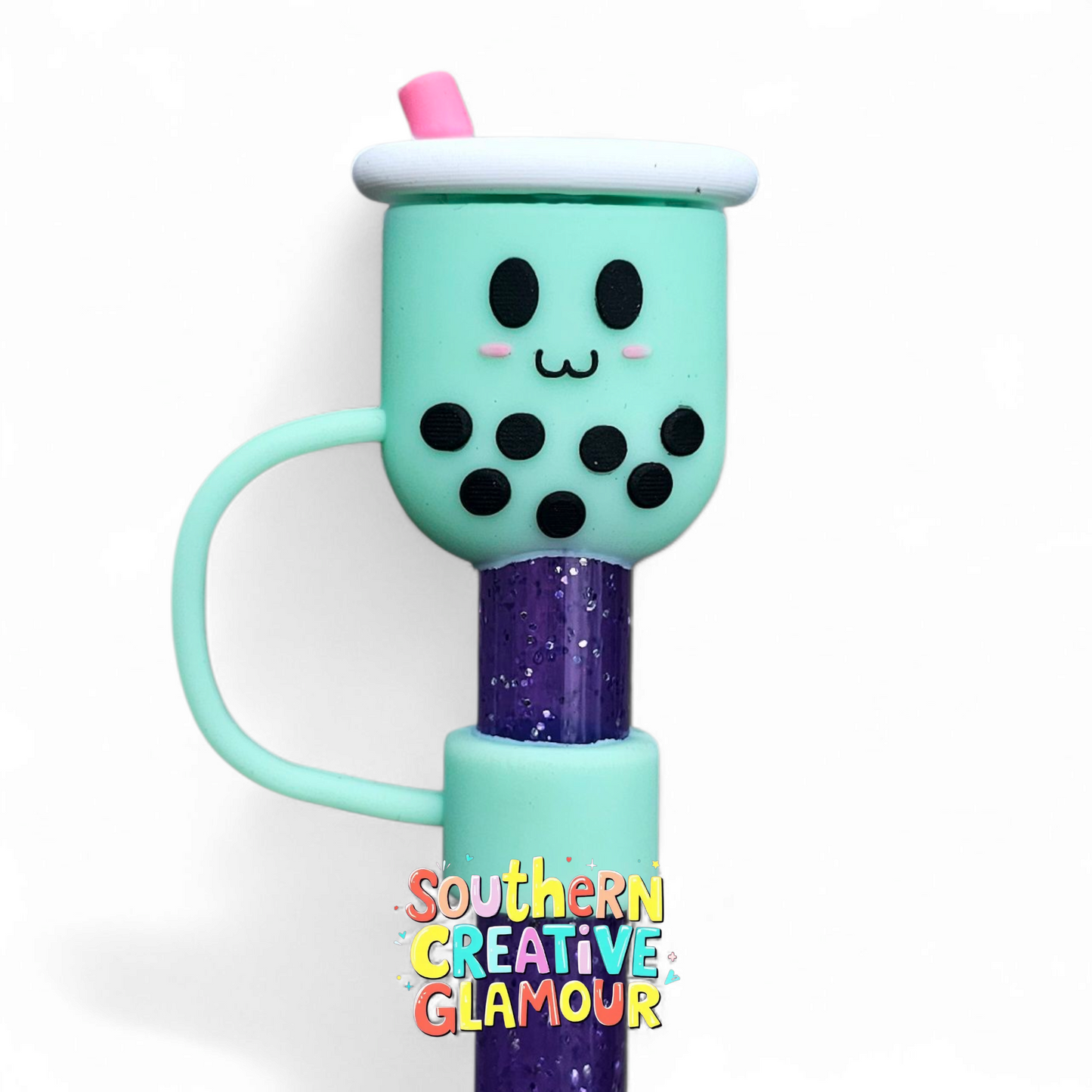 Mint Green Boba Tea 3D Silicone 10mm Straw Toppers by Southern Creative Glamour 