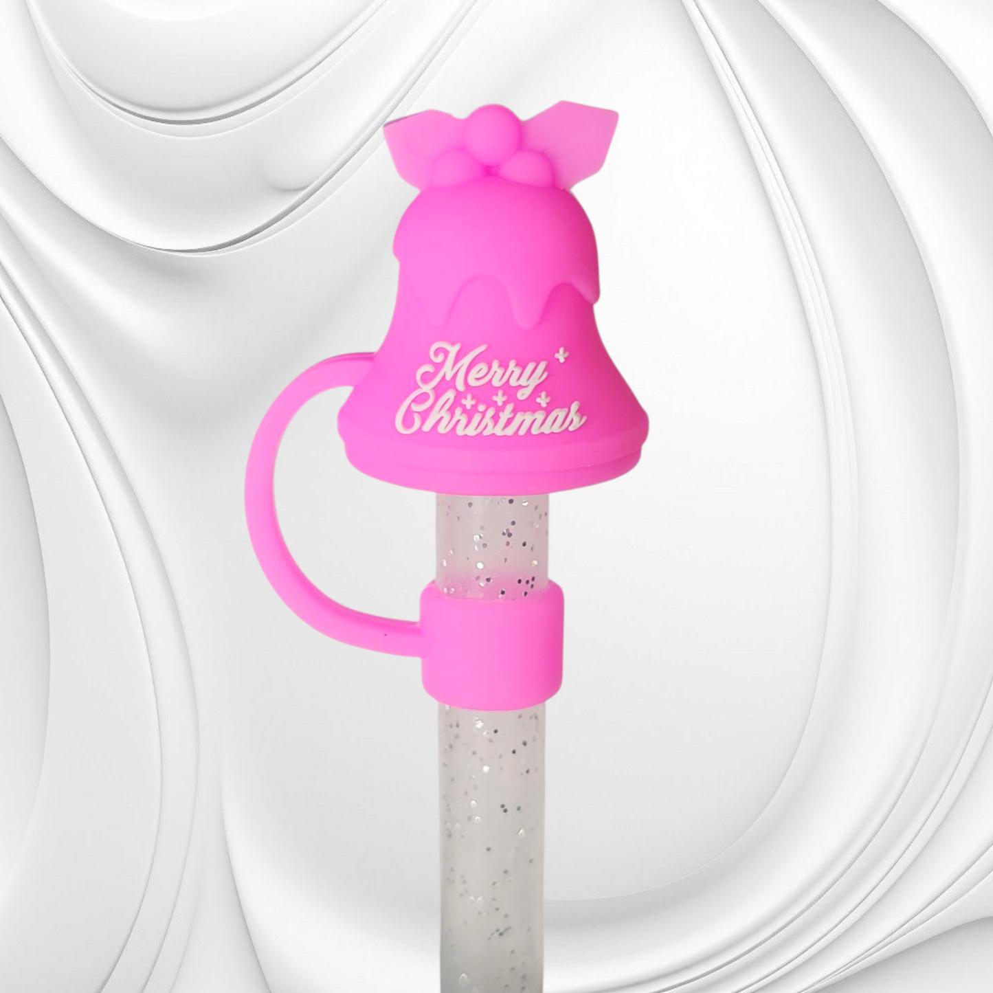 Fuschia Pink Christmas Bell 3D Silicone Straw Topper 