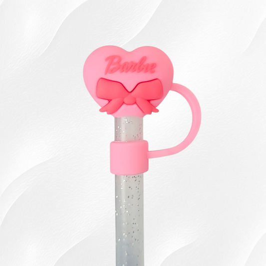 Hearts & Bows 10mm 3D Silicone Straw Topper - Blush Pink