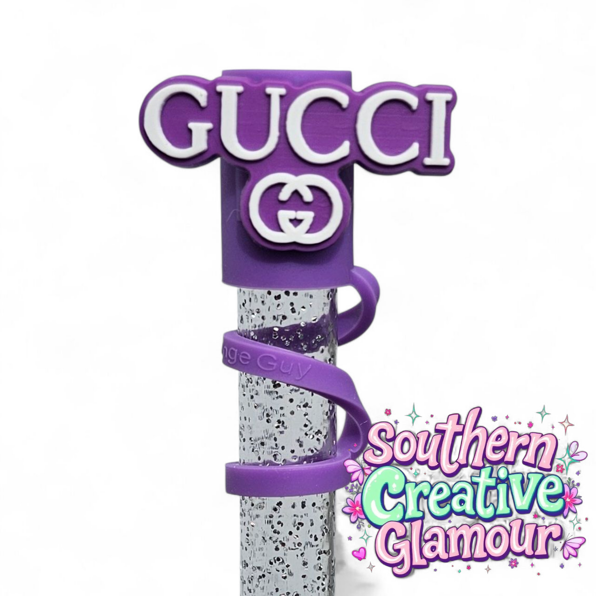 Purple and White Gucci inspired Silicone 10mm Straw Topper by Southern Creative Glamour 