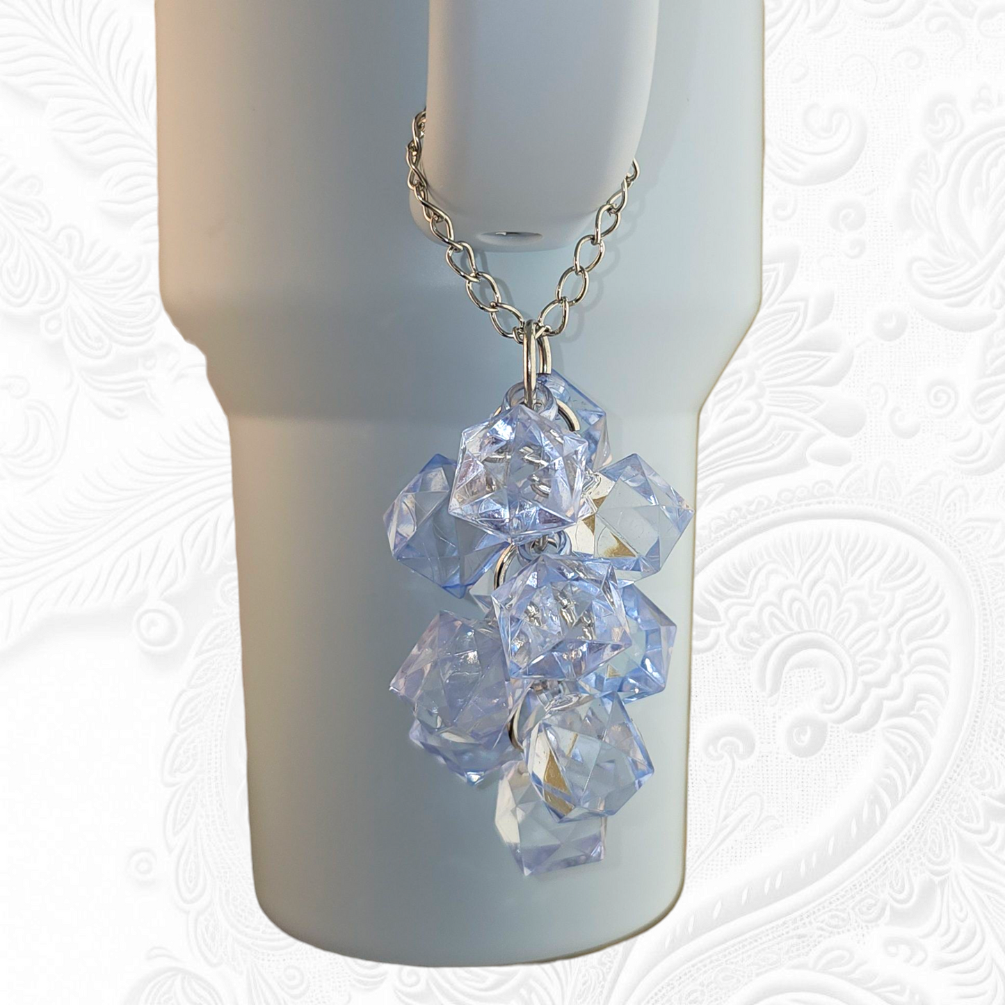 Spring Blue Crystal Beaded Tumbler Charm. Use as a tumbler straw charm or tumbler cup handle charm. 