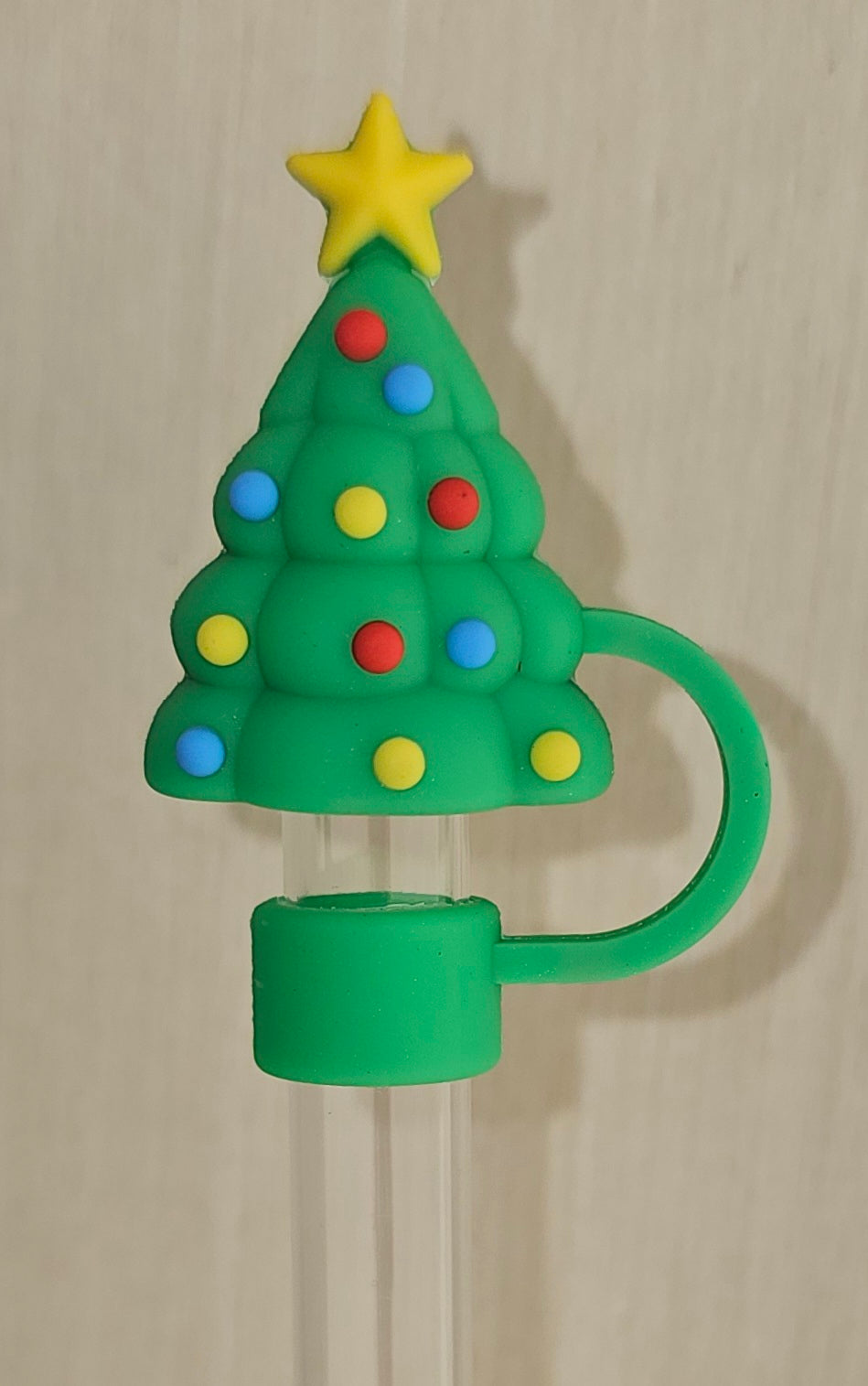 Green Christmas Tree 3D Silicone Straw Topper  - Straw Cover 