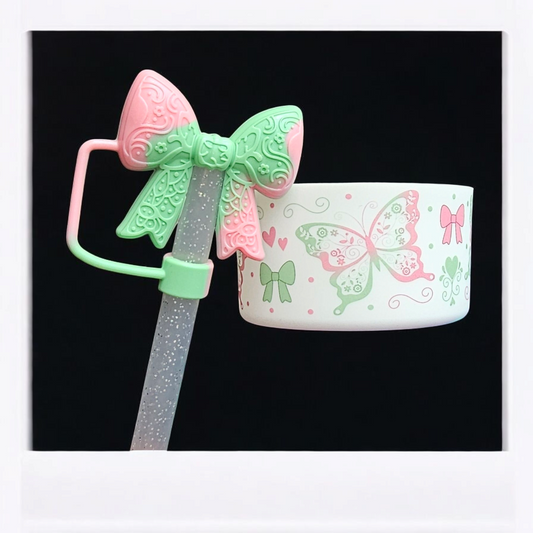 Wickedly Cute Butterflies and Bows Silicone Tumbler Boot & Bow Straw Topper Set