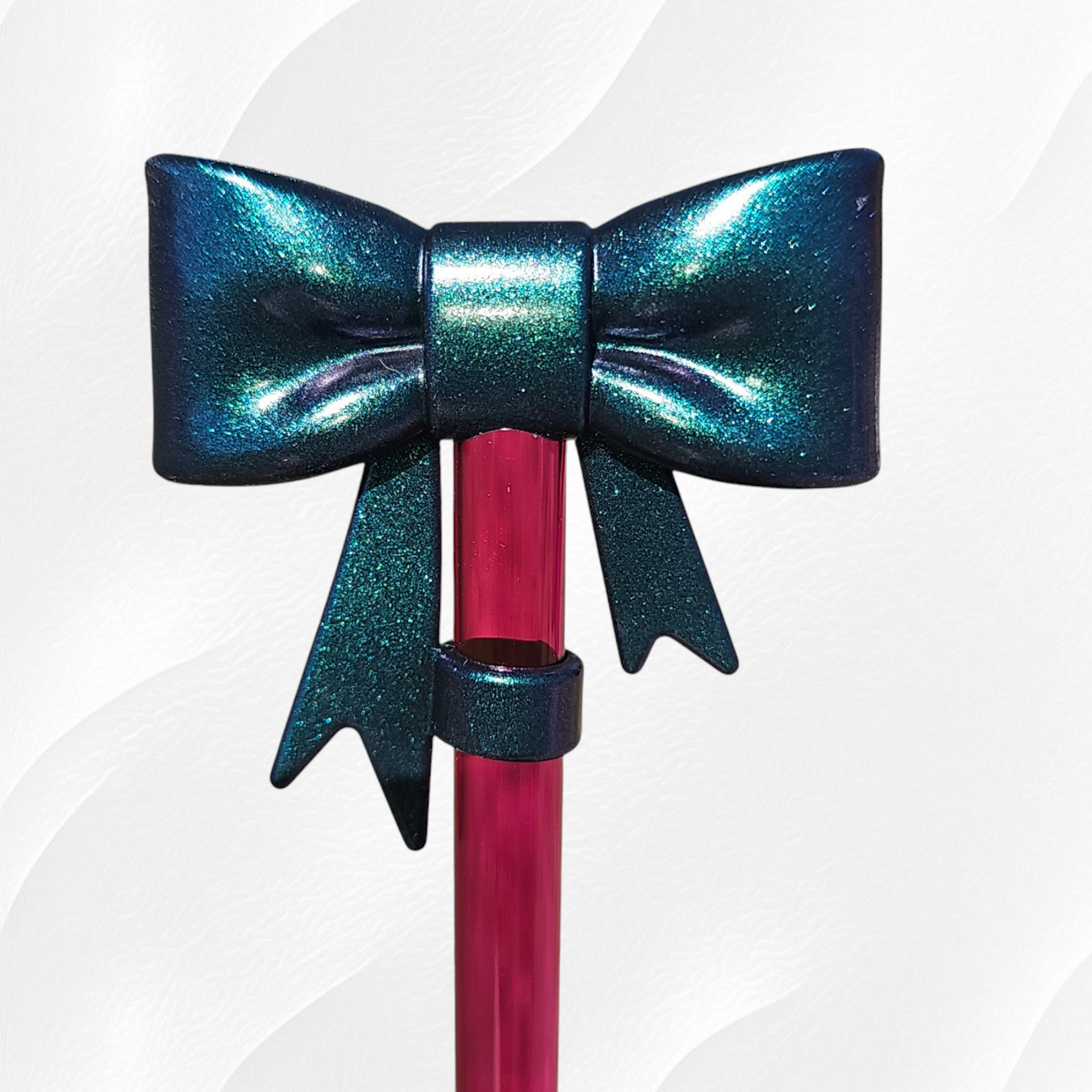 Chameleon Shimmer Green  | Chroma Green 3D Silicone Coquette Ribbon Bow Straw Topper  - Straw Cover. 