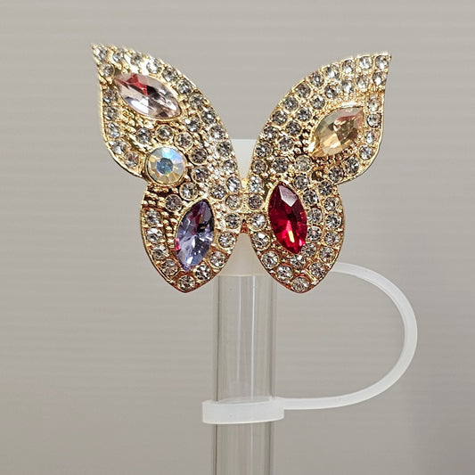 Luxury metal gold Diamond and Jewel Butterfly Silicone Straw Topper  - Straw Cover. 