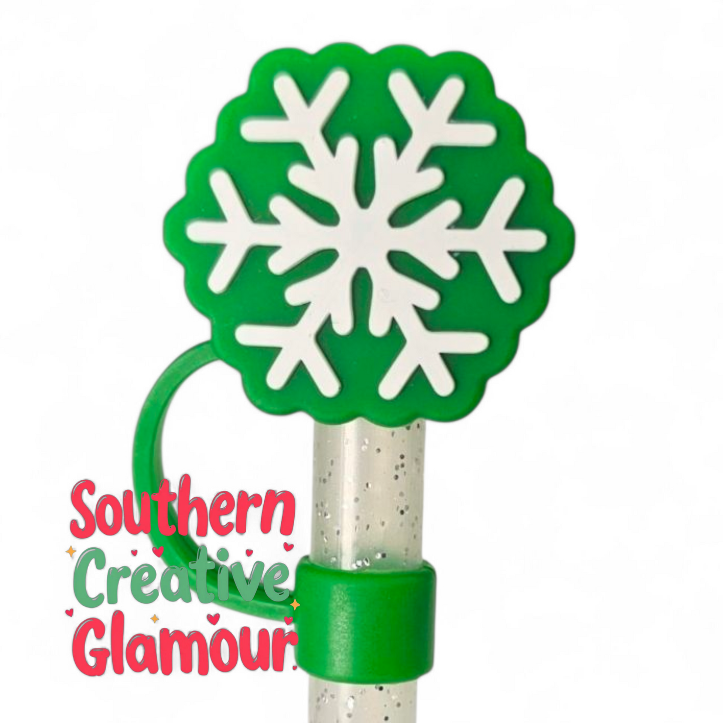 Green Winter Snowflake Silicone 10mm Straw Topper