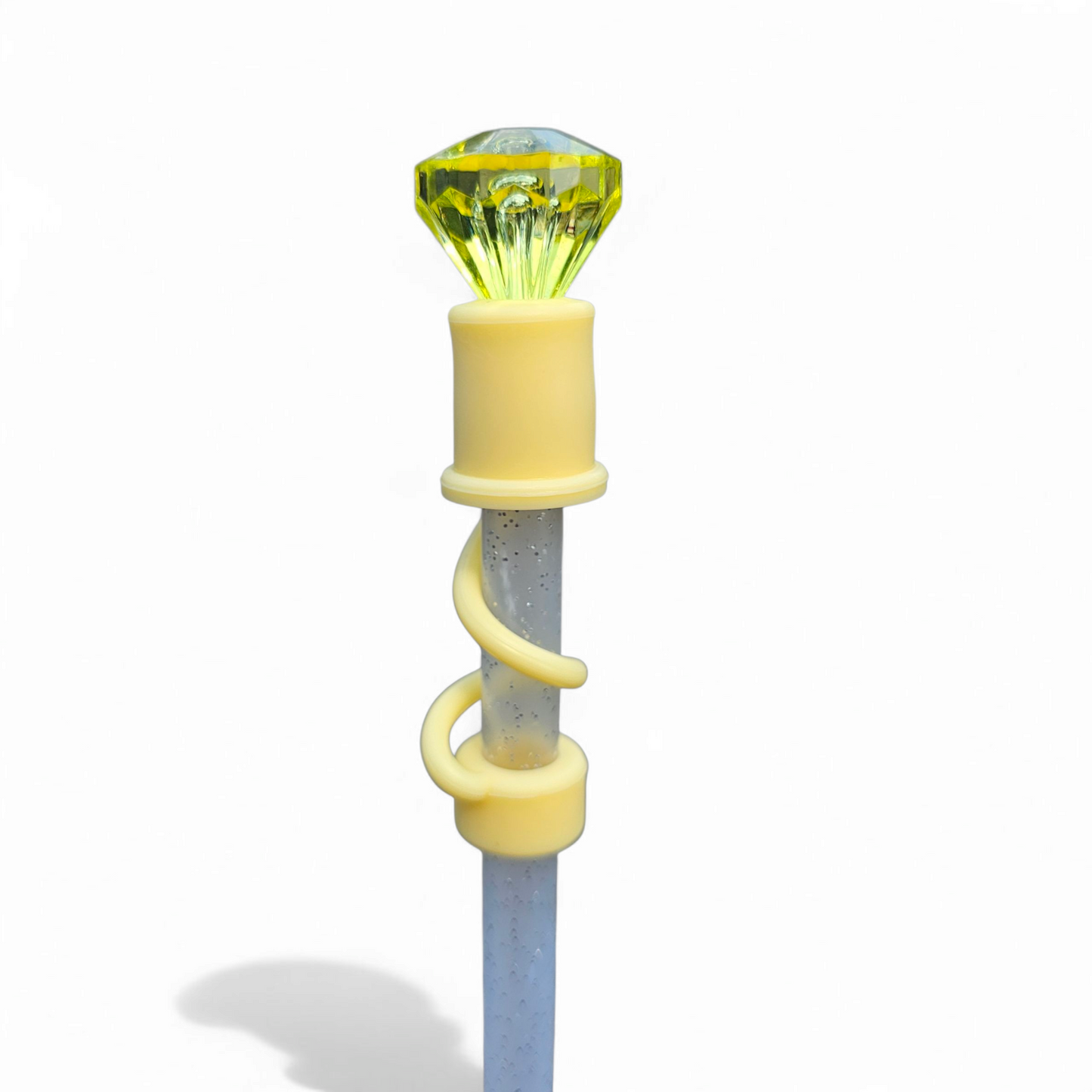 Yellow Diamond Straw Topper with Yellow Silicone Straw Topper Base. 