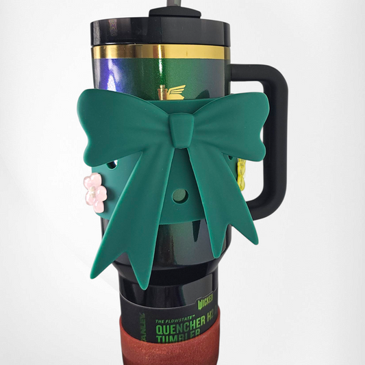 Green Jumbo Princess Bow Cup Silicone Sleeve. 