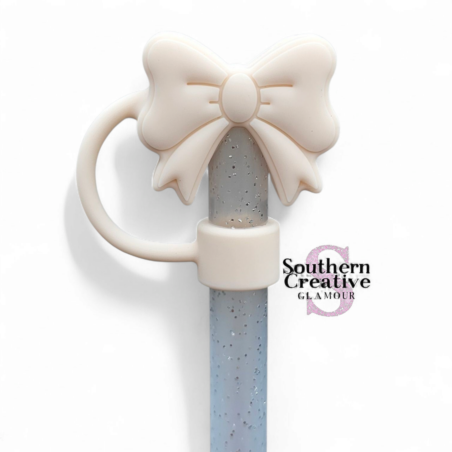 Cream Coquette Bow 3D Silicone 10mm Straw Toppers by Southern Creative Glamour 