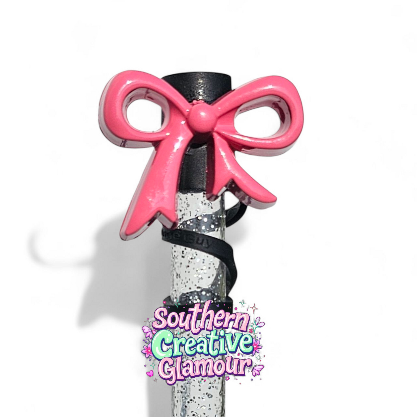 Pink Ribbon Bow Silicone 10mm Straw Toppers
