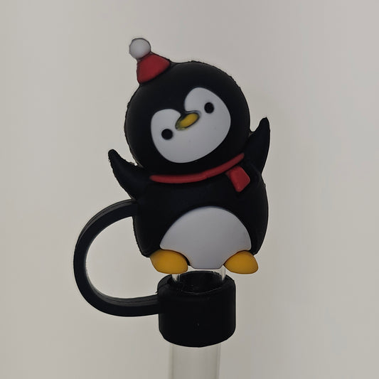 Holiday Christmas Winter Penguin Silicone 3D Straw Topper  - Straw Cover 