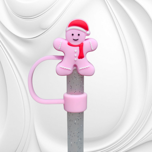 Pink Gingerbread Girl Mini 3D Silicone Straw Topper 