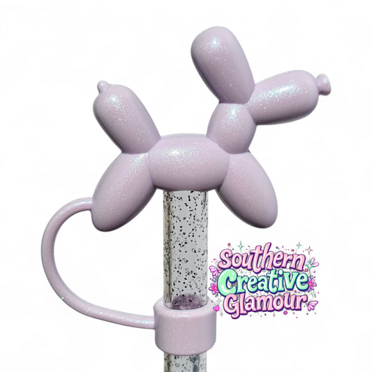 Aster Purple Shimmer Balloon Dog 10mm Straw Topper by Southern Creative Glamour 