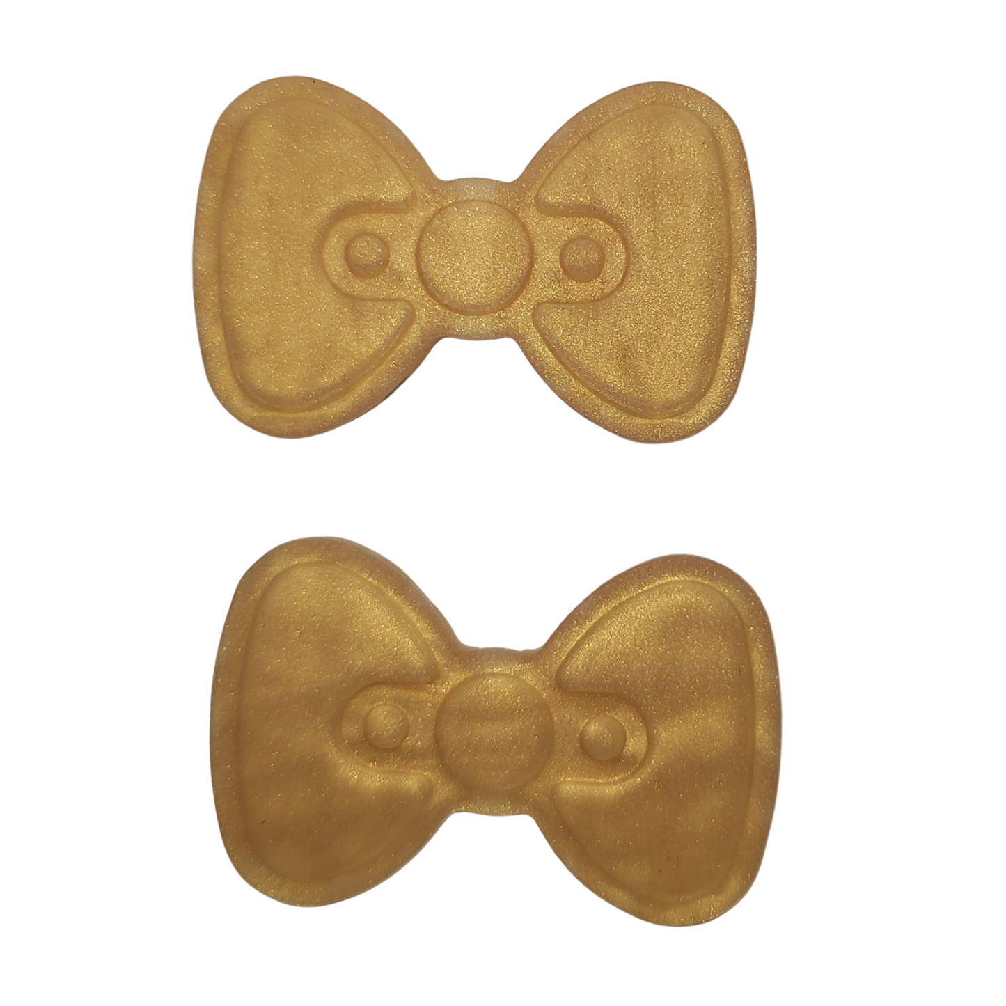 Two gold bows for customizable silicone tumbler boot. 