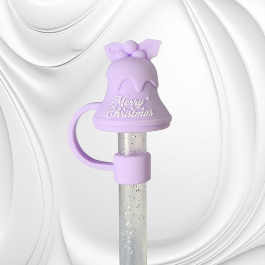 Lavender Purple Christmas Bell 3D Silicone Straw Topper 