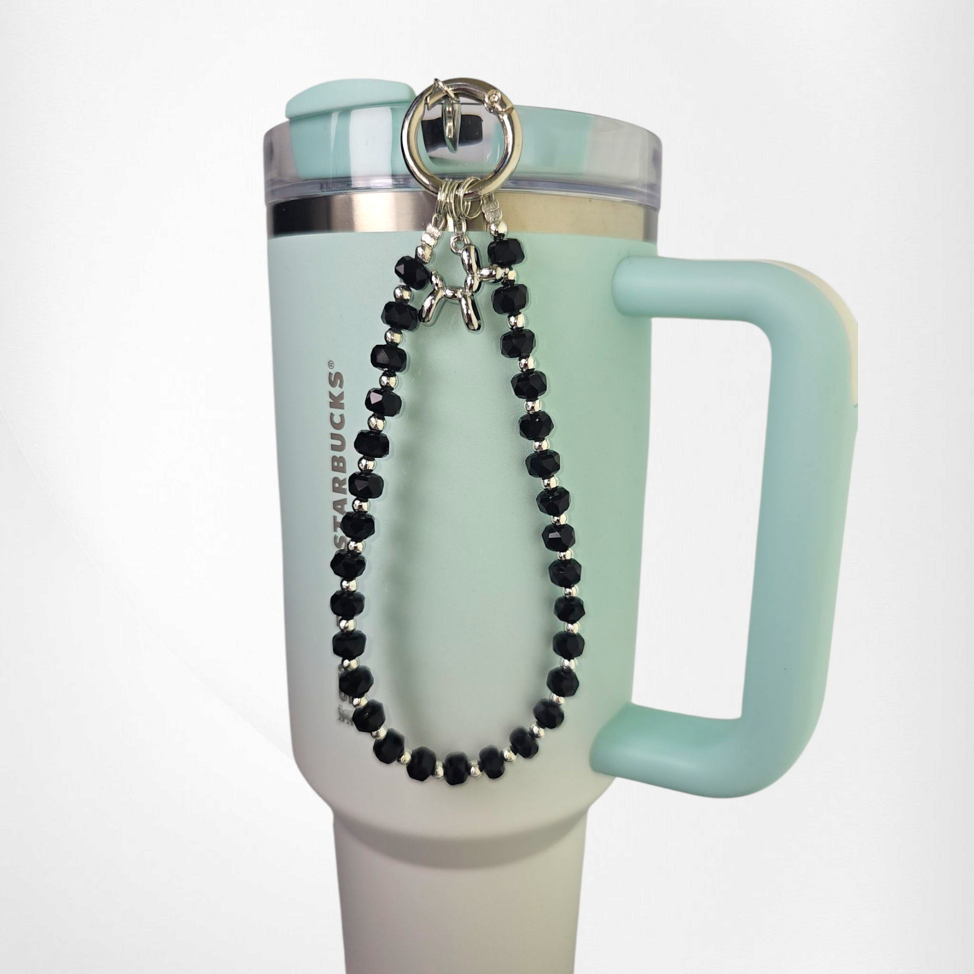 Black and Silver Crystal Beaded Balloon Dog Tumbler Charm. 