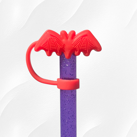 Red Textured Halloween Bat 3D Silicone Straw Topper 