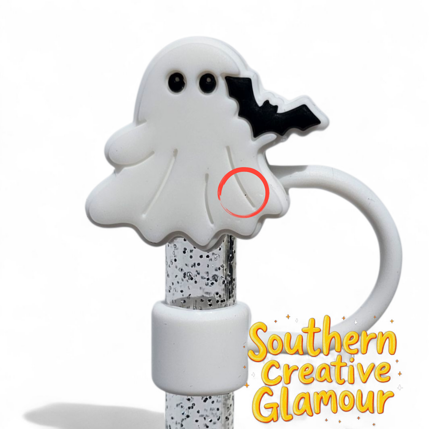 Ghost With Bat 10mm Silicone Straw Topper
