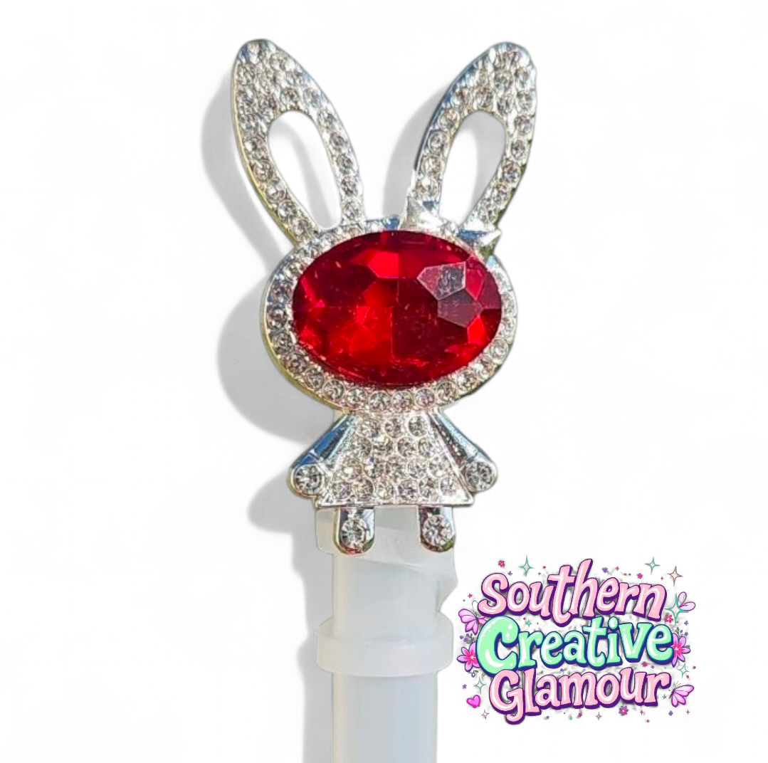 Red Jewel Girly Bunny 10mm Straw Topper