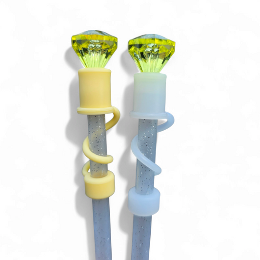 Yellow Diamond Silicone Straw Toppers 