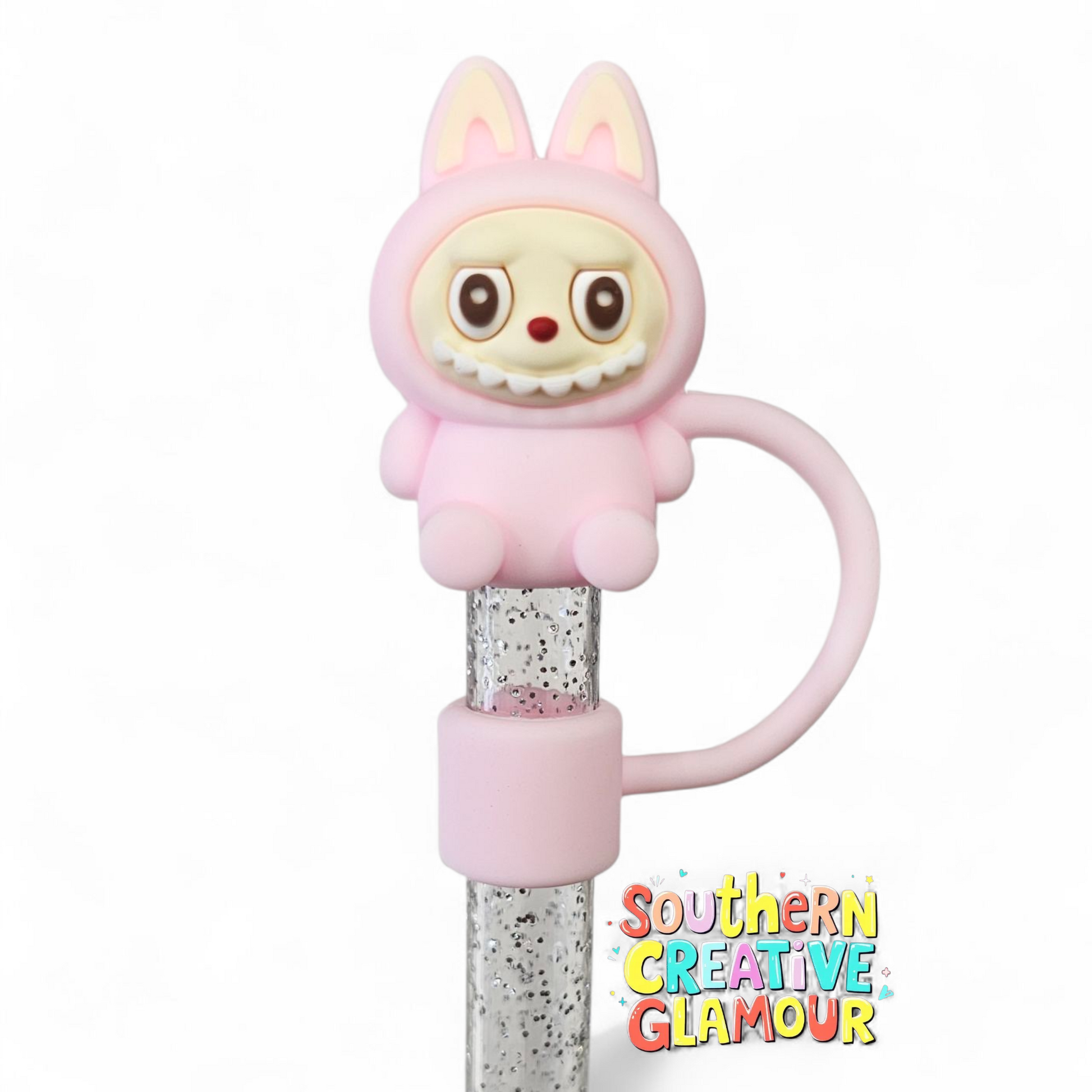 Pink 3D Labubu 10mm Straw Toppers by Southern Creative Glamour
