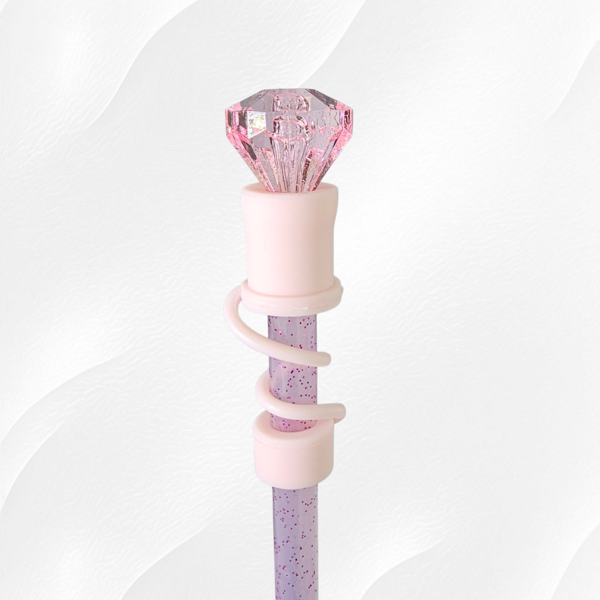 Pink Diamond 3D Silicone Straw Topper. 