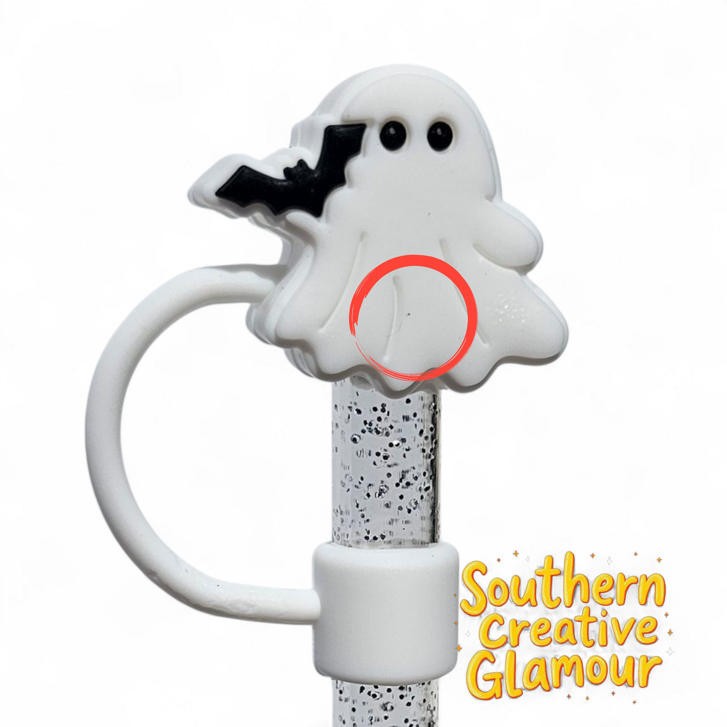 Ghost With Bat 10mm Silicone Straw Topper