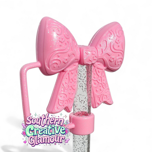 Paisley Princess 3D Bow Silicone 10mm Straw Topper | Sizzling Pink