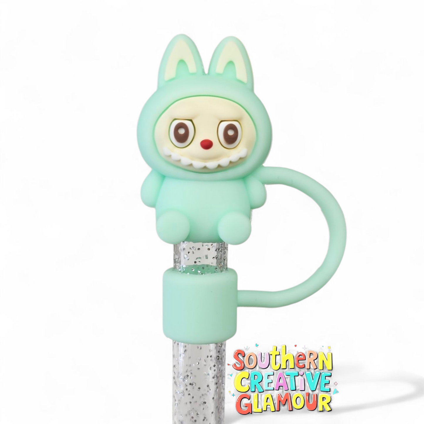 Mint Green 3D Labubu 10mm Straw Toppers by Southern Creative Glamour