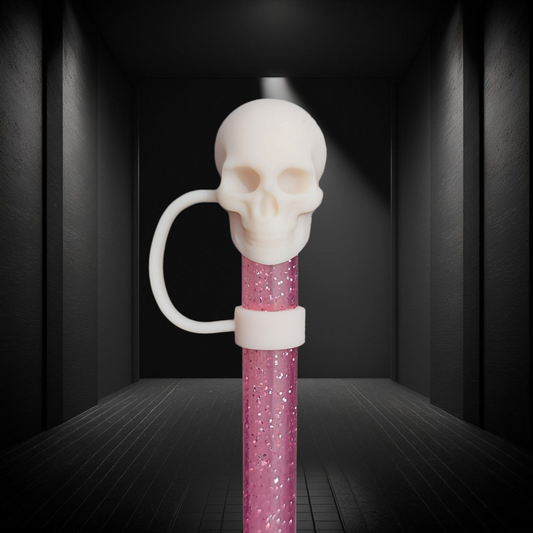 Creamy White 3D Silicone Skull Straw Topper 