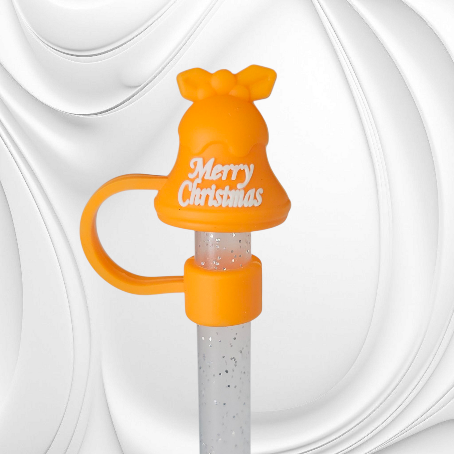 Orange Christmas Bell 3D Silicone Straw Topper. 