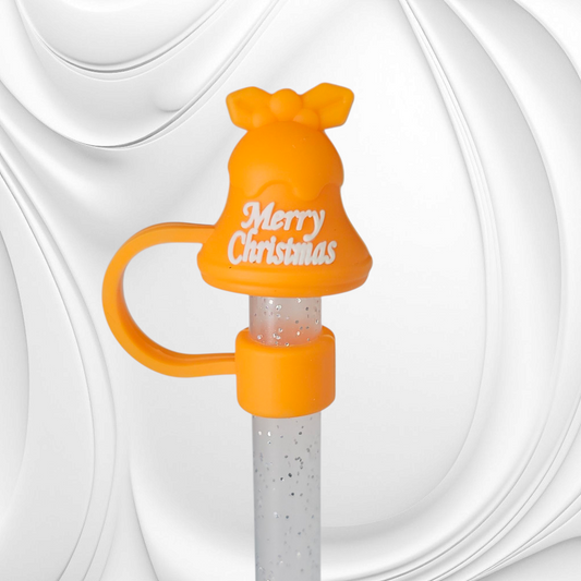 Orange Christmas Bell 3D Silicone Straw Topper. 