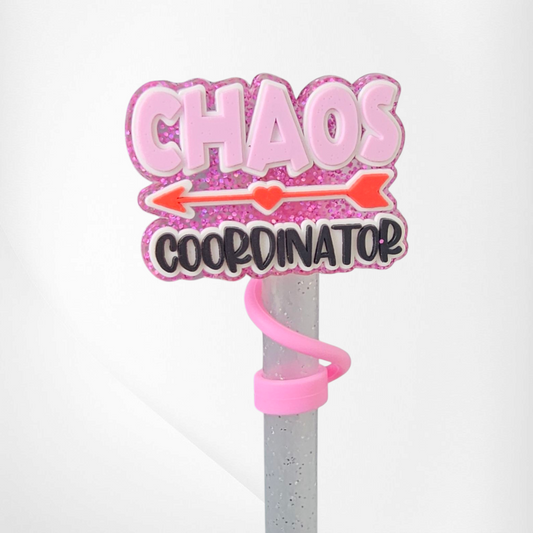Pink Glitter Chaos Coordinator Silicone Straw Topper 